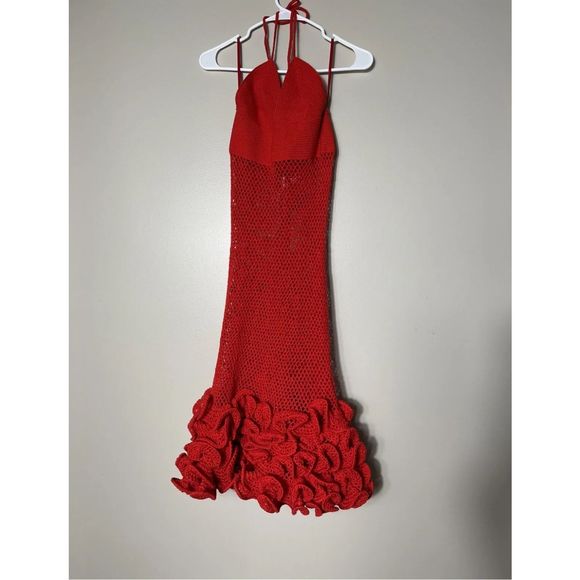New Anthropologie x Emily In Paris Red Chouchou Ruffle Dress sz M - Picture 7 of 10